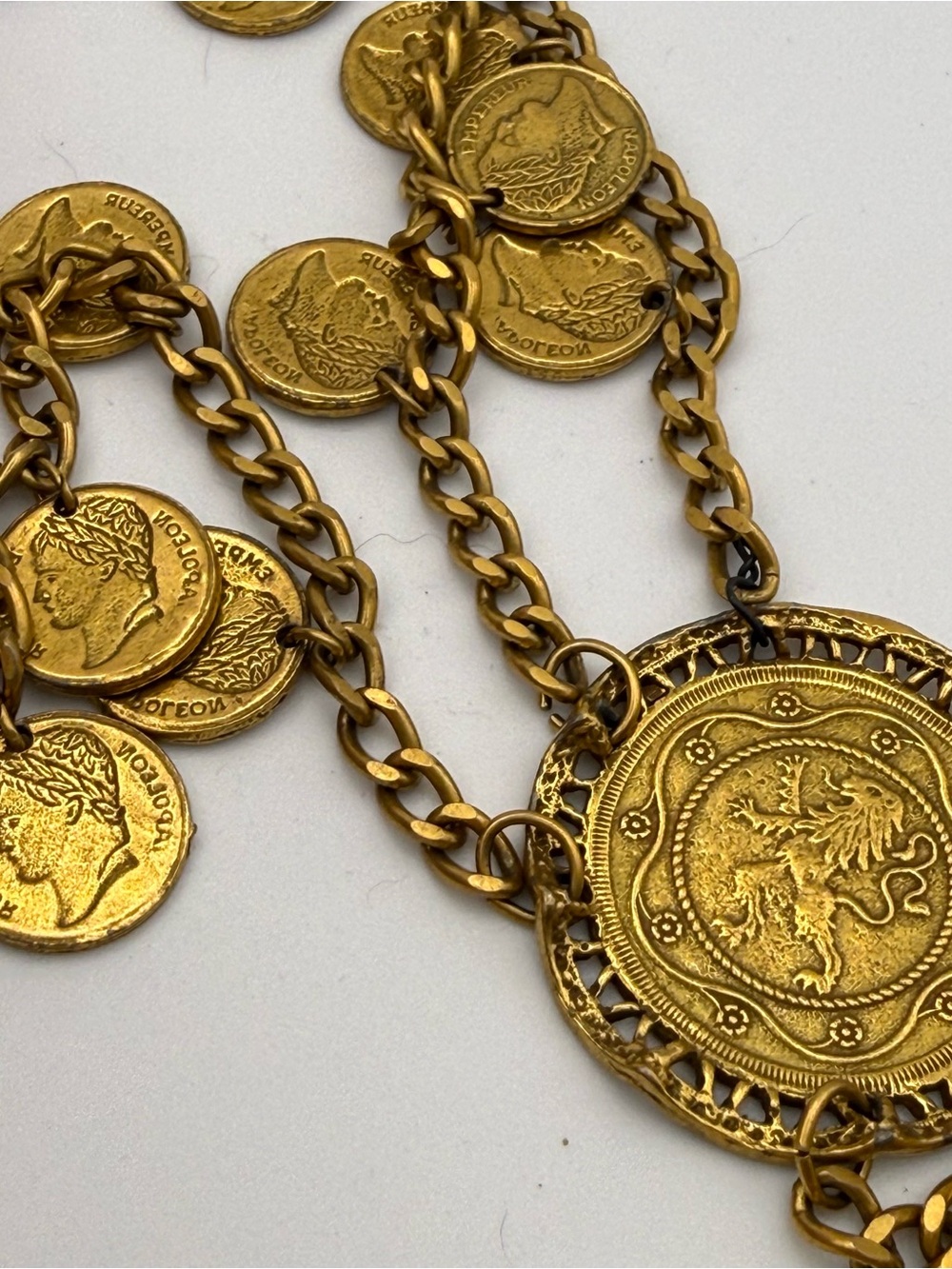 Vtg Napoleon Lion Coin Statement Couture Belt Gold Tone 39” Double Sided Coins - Picture 6 of 9
